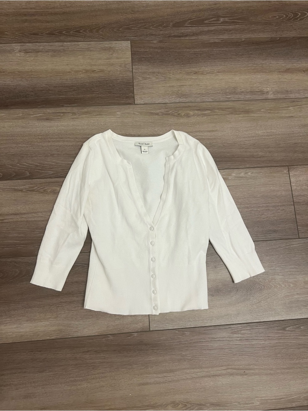 White House Black Market White Ribbed Button-Front Women's Top